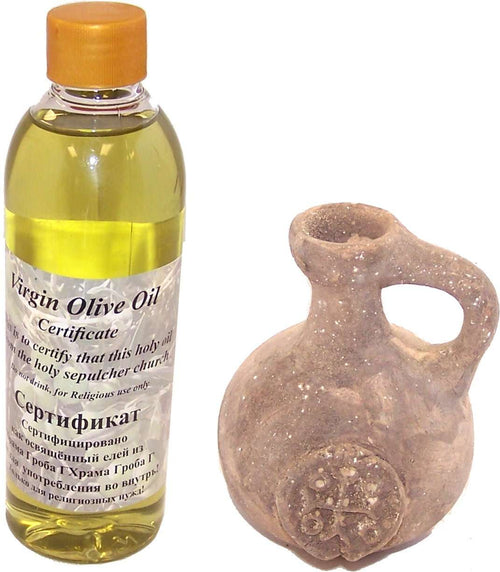 Lámpara de arcilla de los Cruzados / Jarra con aceite de unción sagrado de Tierra Santa - 250 ml (8.5 fl. oz.) modelo II