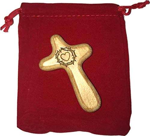 Cruz reconfortante de resina No Greater Love del Mercado de Tierra Santa grabada con corona de espinas y corazón de nuestro Señor (2.8 x 2 pulgadas)