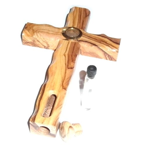 Olive wood Cross with Holy Land Soil and Jordan River water (6.5 inches) - Olive wood with Certificate
