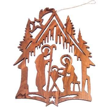 Adorno de pesebre de madera de olivo - Grabado láser (11x8.5 cm o 4.3x3.3 di.
