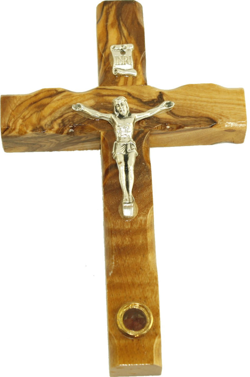 Olive wood Cross from Bethlehem with a Certificate and Lord prayer card (5 Inch Crucifix with sample)