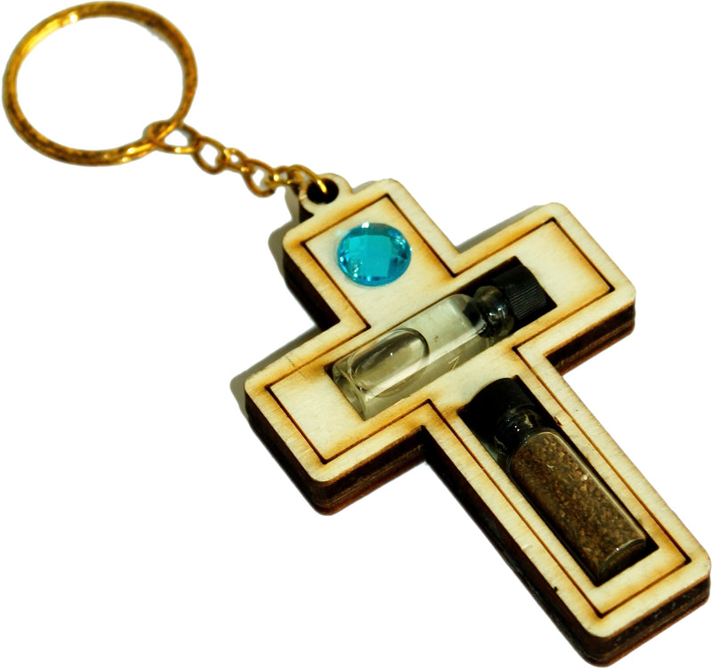 Holy Land Market Religious Samples Thick Large Cross Keys Ring (7.5 x 5 cm - 3 x 2 inches) Jordan River Water/Soil
