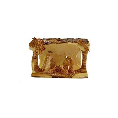 Natividad de la cueva de Belén de madera de olivo - Grande (5.5"Hx7.5"W)