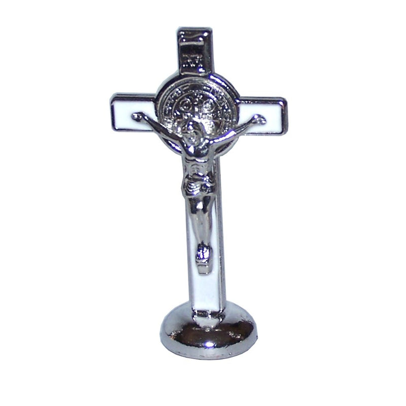 Holy Land Market Saint Benedict Small Crucifix with Sticker for Car or Table (3 inches)