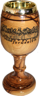 Holy Land Market Goblet - Chalice Carved with Last Supper - Dark Olive Wood (8.5 Inches Large) - Deep (4.5 Ounces Capacity Capacity)