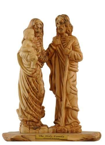 Estatua de la Sagrada Familia de Madera de Olivo - Calidad de Museo (27x21cm o 11 pulgadas de alto)