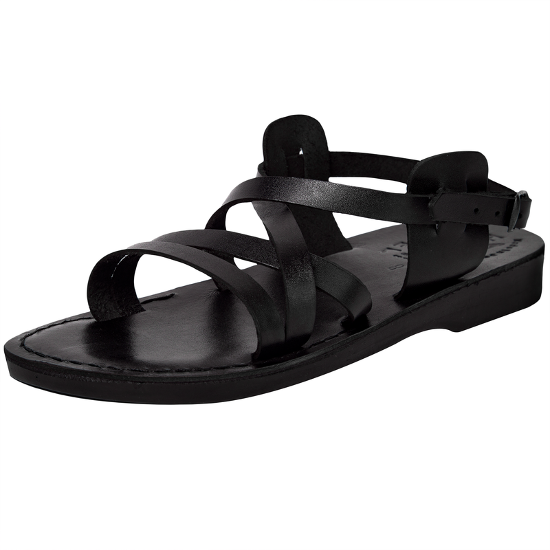 Holy Land Market Unisex Adults/Children Genuine Leather Biblical Sandals/Flip Flops/Slides/Slippers (Jesus - Yashua) Black Style II