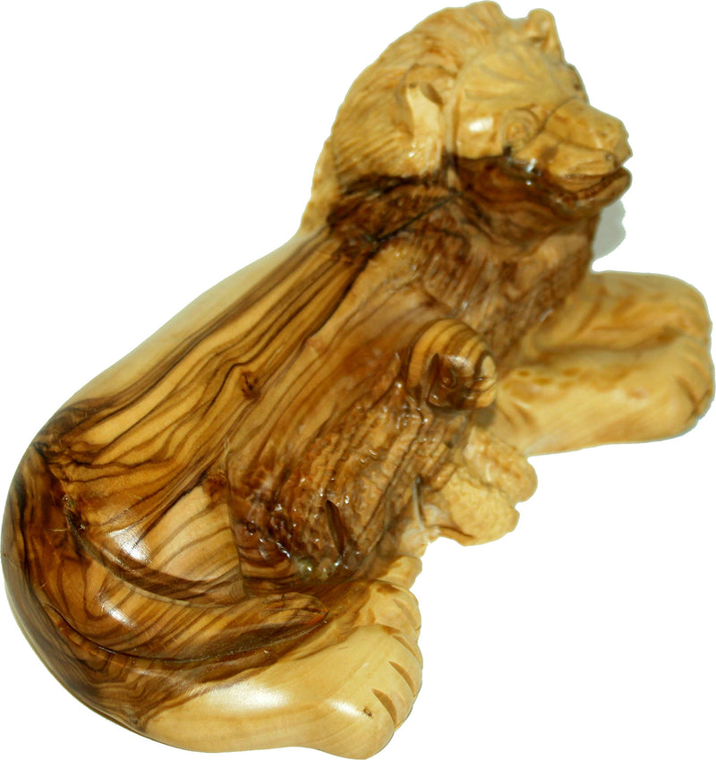 Holy Land Market Olive Wood Figure of The Lion and Lamp Resting (7 Inches Long)