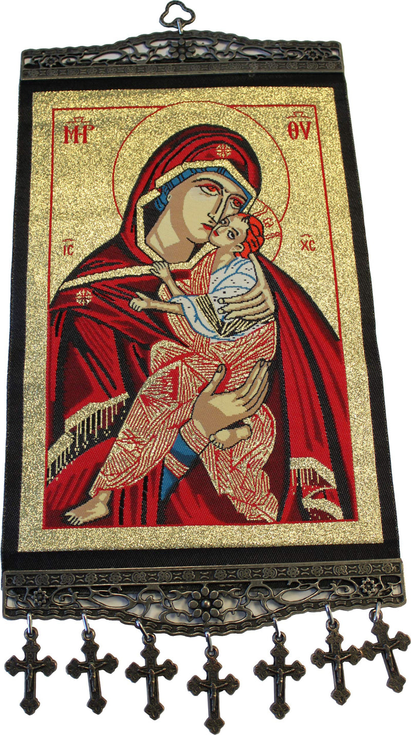 Holy Land Market Extra Large Wall Hanging Tapestry of The Blessed Mother Mary - with Heat Printing on Synthetic Cloth Decorated - Style IV (17.5 x 8 Inches)