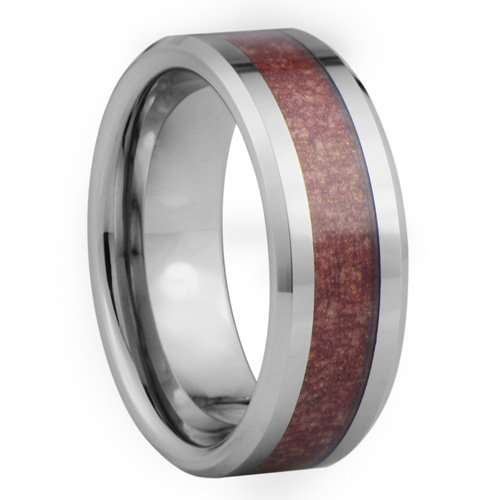 Anillo de tungsteno con incrustación de cuero rojo - 8mm de ancho