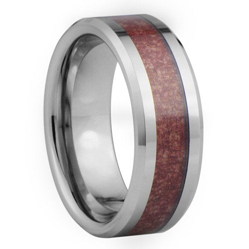 Tungsten ring with red leather inlay - 8mm wide