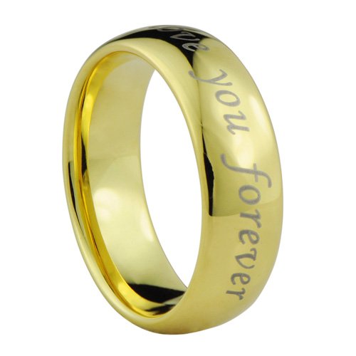 Romantic I Love you Forever Domed design Wedding band - 18K Gold Ion or IP plated