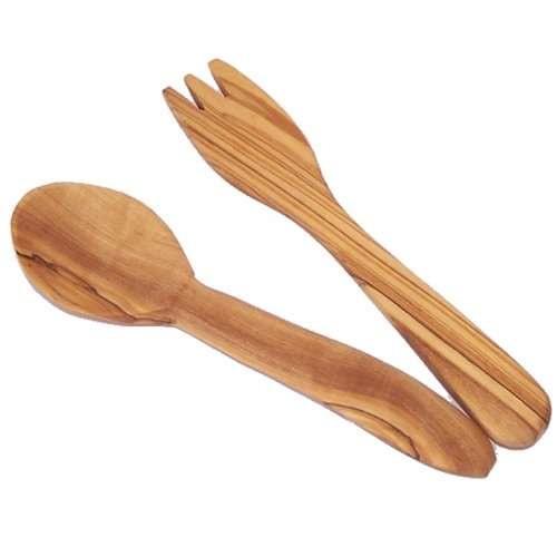 Juego de utensilios de madera de olivo de grado A - Cuchara y tenedor pequeños (15cm o 6 pulgadas) - Marca registrada de Asfour Outlet