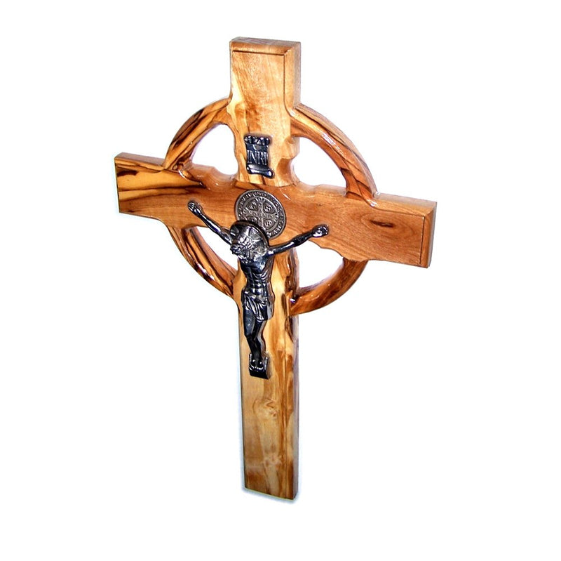 Holy Land Market Celtic and Saint Benedict Medal Handmade Wall Wood Cross Crucifix