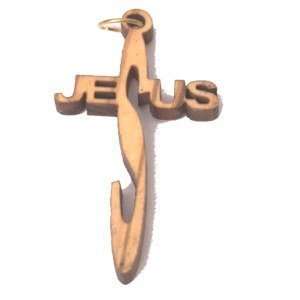 Cruz JESUS de madera de olivo con láser (6 cm o 2.36" de largo)