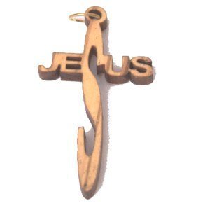 Olive wood JESUS Cross Laser Pendant (6cm or 2.36" long )
