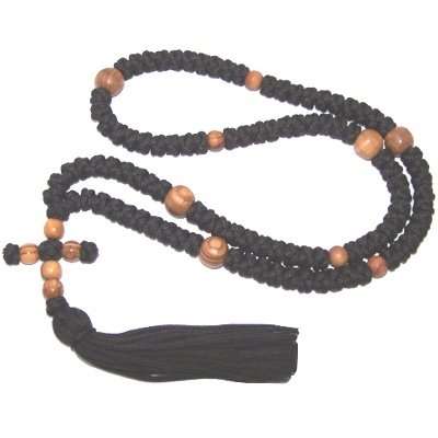 Holy Land Market Knotted wool chotki Rosary - Komvoschinia (KomvoskEni) with olive wood beads