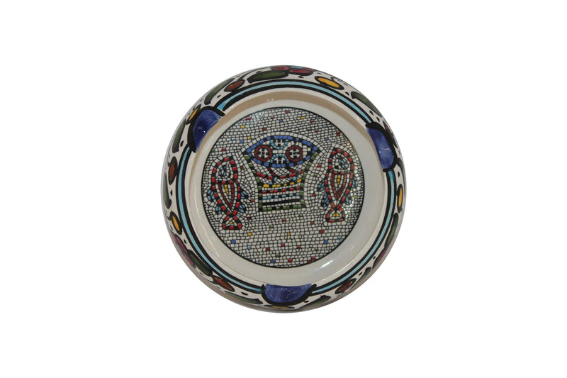 Hand painted Armenian ceramic bowl with fish and crown design