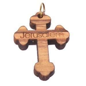 Cruz de madera de olivo con láser en forma de brote (8 cm o 3.15" de largo)