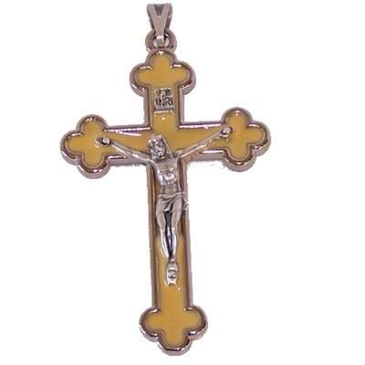 Rosary crucifix with yellow enamel - Extra Large - Pewter grade A (7.5 cm-3 i...