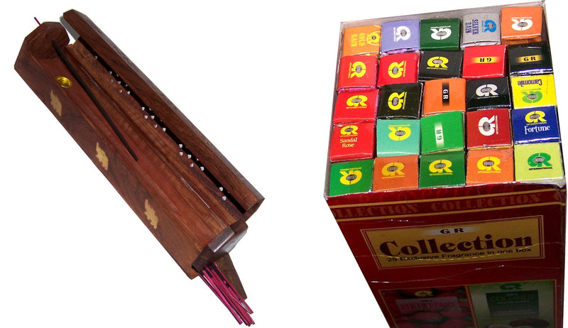 Wooden incense burner with 25 fragrances x 8 sticks set - by Holy Land Market