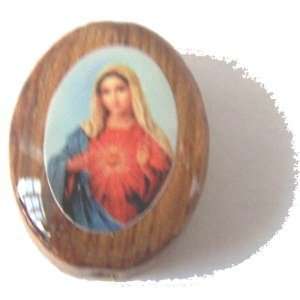 Medalla ovalada de madera del Sagrado Corazón - esmalte (14x11 mm - 0.55x0.43")