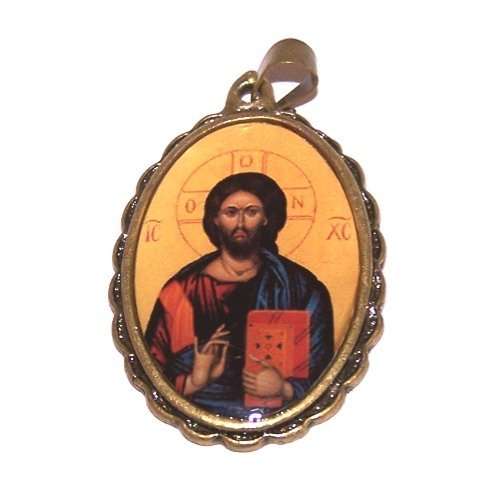 Jesús la Palabra - Cristo Pantocrátor - medalla grande de bronce esmaltado (4.2 cm o 1.7 pulgadas)