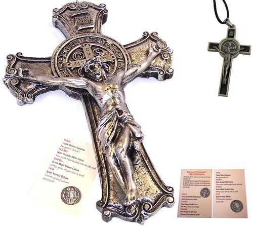 Cruz / Crucifijo de San Benito de un tono de color para la pared (10 Pulgadas y 3 Pulgadas)