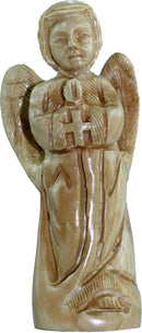 Holy Land Market Small Praying Angel with Cross - Carved in Olive Wood (12 cm or 5 Inches)