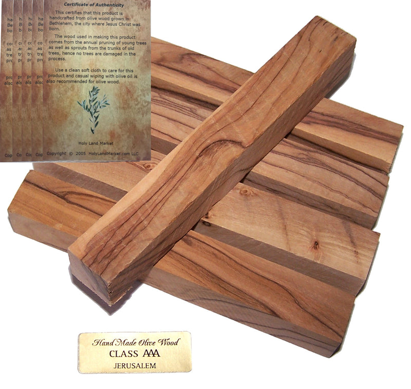 Holy Land Market Olive Wood Bethlehem Pen Blanks (FIVE) 5 pc or Blanks : 3/4"x 5-5.5" With Certificate