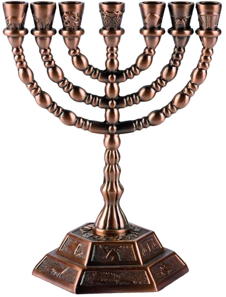 Mercado de Tierra Santa candelabros judíos Menorah - 7 ramas - Menorah de las 12 tribus de Israel