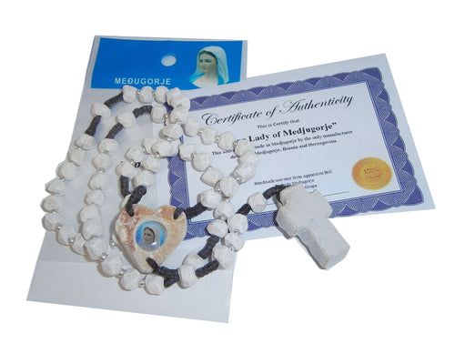 Rosario de Medjugorje del Mercado de Tierra Santa - Rosario de Todas las Piedras Hecho de Piedras de la Colina de la Aparición, Cuentas de Rosario de Medjugorje, 16 en, Plateado, Cuentas de Oración Sagrada