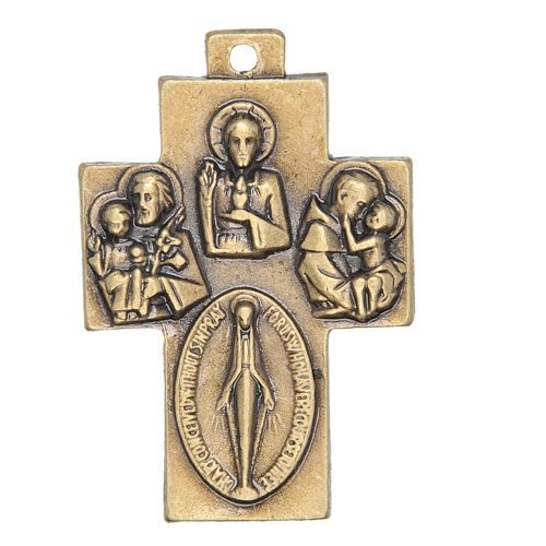 Many saint medals Cross with Miraculous medal and Jesus the word ( 3.2 cm or 1.3 inches ) - Bronze