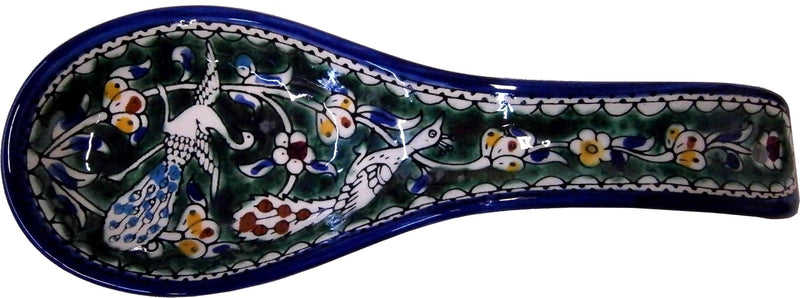 Armenian hand painted cooking Spoon Rest/Ladle Holder - Large with deep Round Cup part - Asfour Outlet Trademark