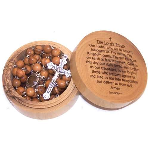 Rosario de madera de olivo con tierra de la Tierra Santa con caja de oración del Señor (caja ...)