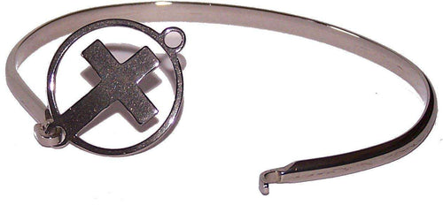 Pulsera tono plata con Cruz - 2.5 pulgadas de ancho lateral por 2 pulgadas de ancho vertical