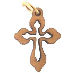 Cruz oriental de madera de olivo con láser (6 cm o 2.36" de largo)