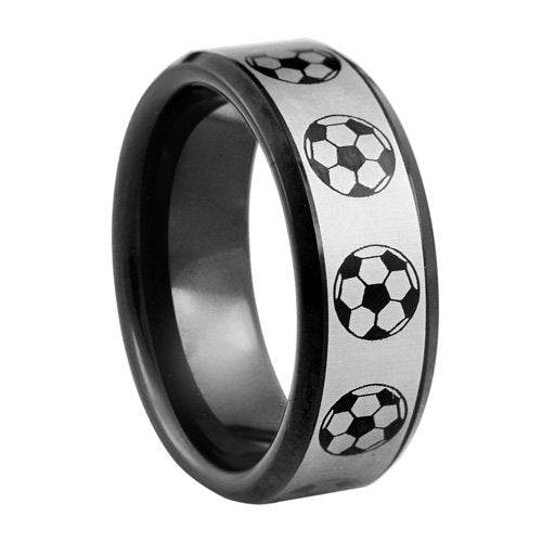 Sports - Football Tungsten ring with 18K black IP plating - 8mm wide