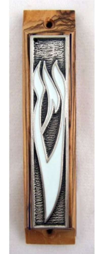 Mezuzá de Madera de Olivo con Pergamino de Shema Israel - Grande 6 Pulgadas con Pergamino