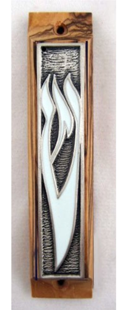 Olive Wood Mezuzah with Shema Israel Scroll - Large 6 Inches with Scroll