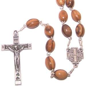 Rosario de madera de olivo con cruz de Jerusalén - Certificado de origen
