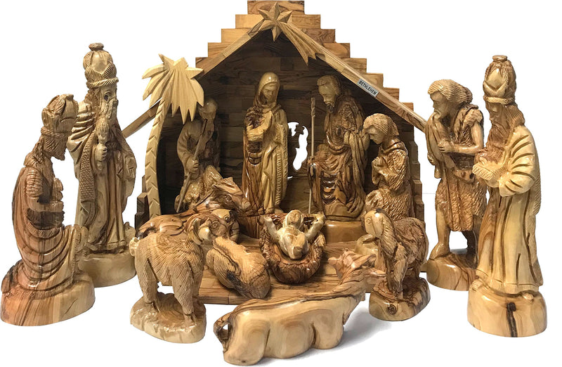 Holy Land Market Extra Large Olive Wood Nativity Set - Hand-Carved (15 Inches Wide)