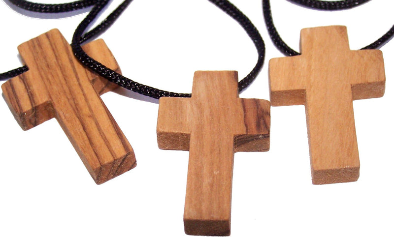 Holy Land Market 3 x Olive Wood Crosses Necklaces - with 3 Certificates and Lord Prayer Cards
