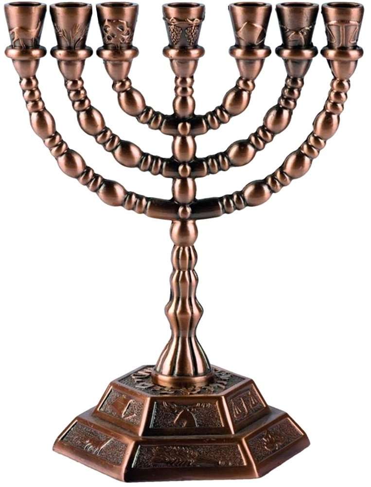 Mercado de Tierra Santa candelabros judíos Menorah - 7 ramas - Menorah de las 12 tribus de Israel