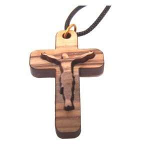 Collar Láser de Madera de Olivo de 2 Capas en Latín (El colgante mide: 3.7x2.5 cm - El hilo mide 33x2 cm de largo)