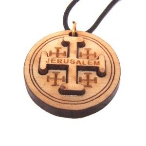 Jerusalem Cross 2-Layers Olive wood Laser Necklace (Pendant is : 3.2 cm or 1....
