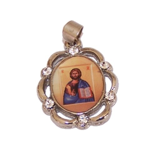 Jesus the Word - Christ Pantocrator - enamelled resined pewter medal with CZ stones (3 cm or 1.2 inches)