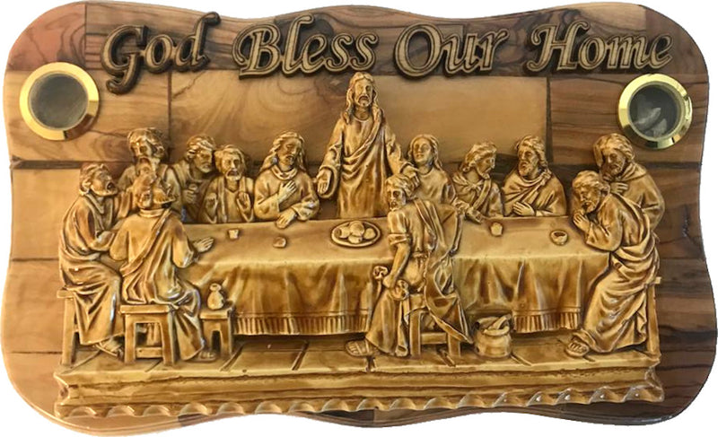 OLive wood Last Supper Plaque Hand Made in Bethlehem Holy Land with Alabaster / Ceramic clay