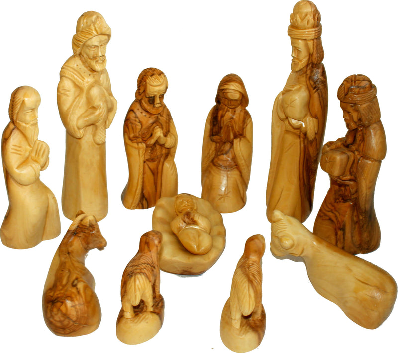 Juego de Natividad de madera de olivo del Mercado de Tierra Santa - Grande 12 piezas - Tamaño grande