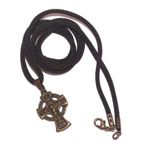 Collar de Crucifijo celta/ruso en tono bronce - diseño basado en el diseñador Fedorov - correa de 60cm con cierre